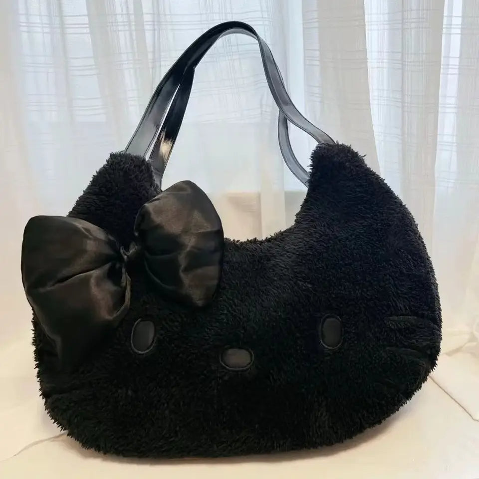 Black Fuzzy Bow Tote